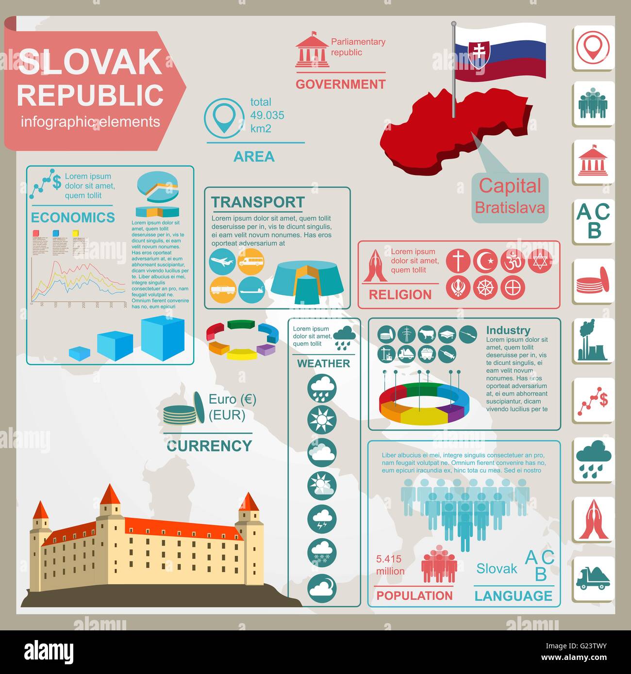 Slovakia Infographics Statistical Data Sights Vector Illustration