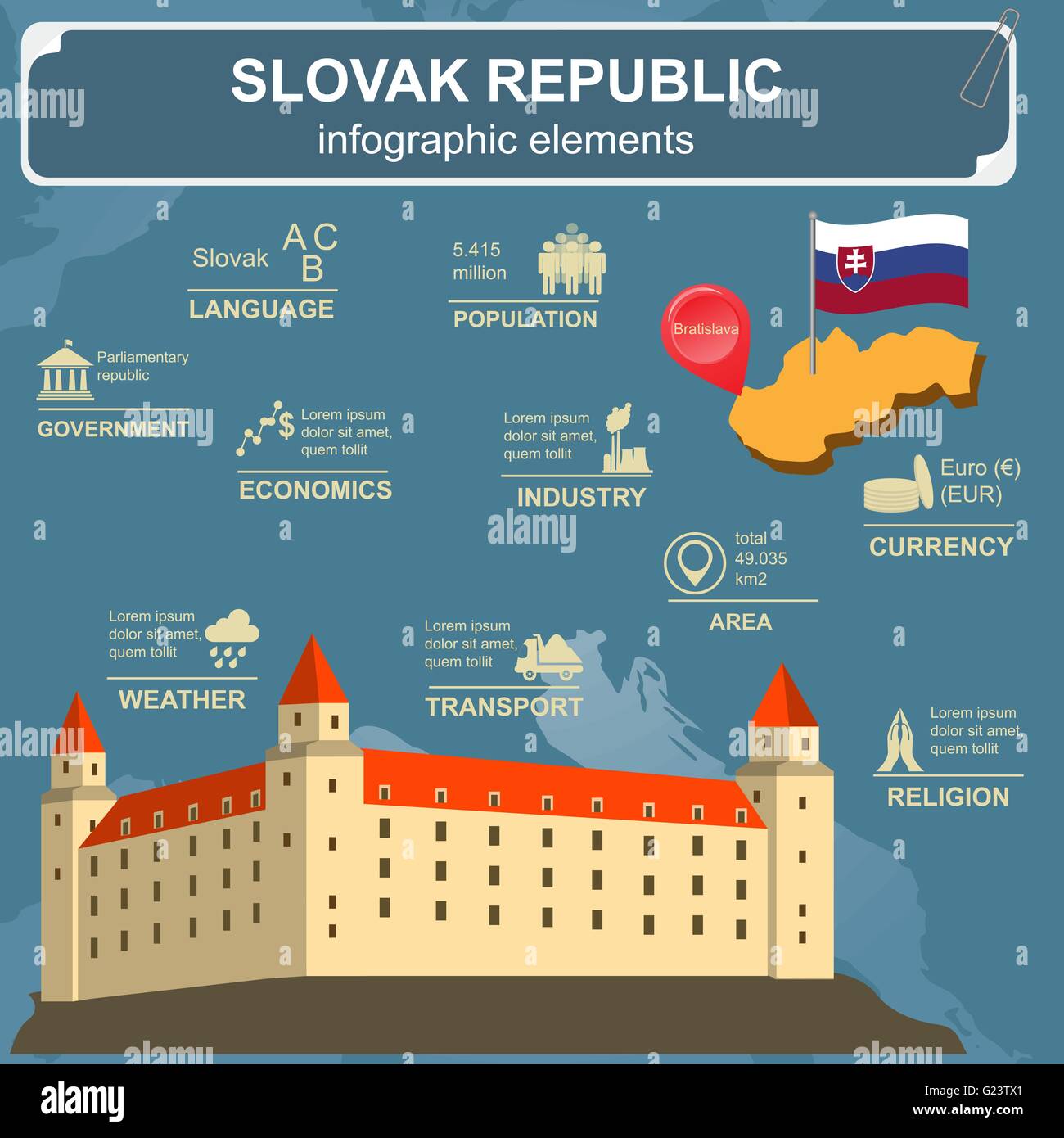 Slovakia Infographics Statistical Data Sights Vector Illustration