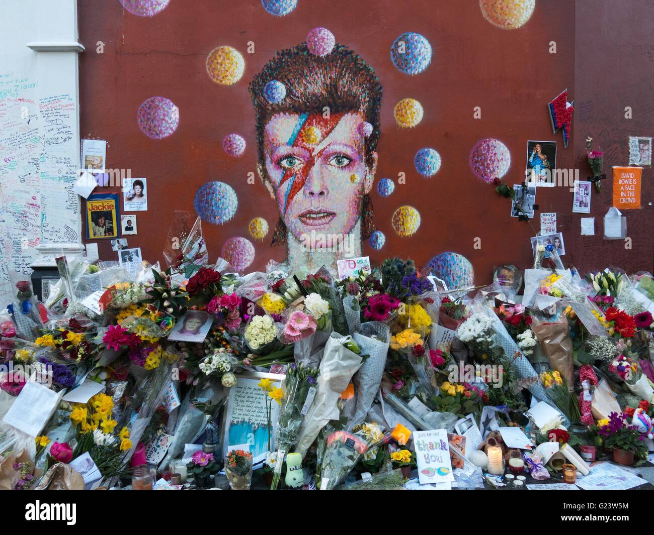 A mural of British singer David Bowie by artist Jimmy C in Brixton, south London. Stock Photo