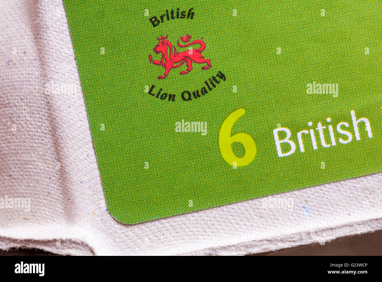 British Lion Quality symbol on carton of 6 British medium free range eggs Stock Photo
