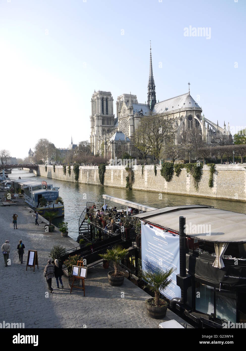 Notre Dame de Paris cathedral in french capital, Paris is in the center of the city near river la Seine Stock Photo