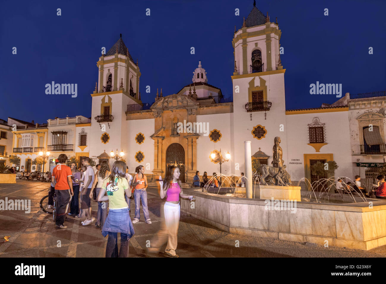 Plaza del Socorro at twilight, Ronda, Andalusia, Spain Stock Photo