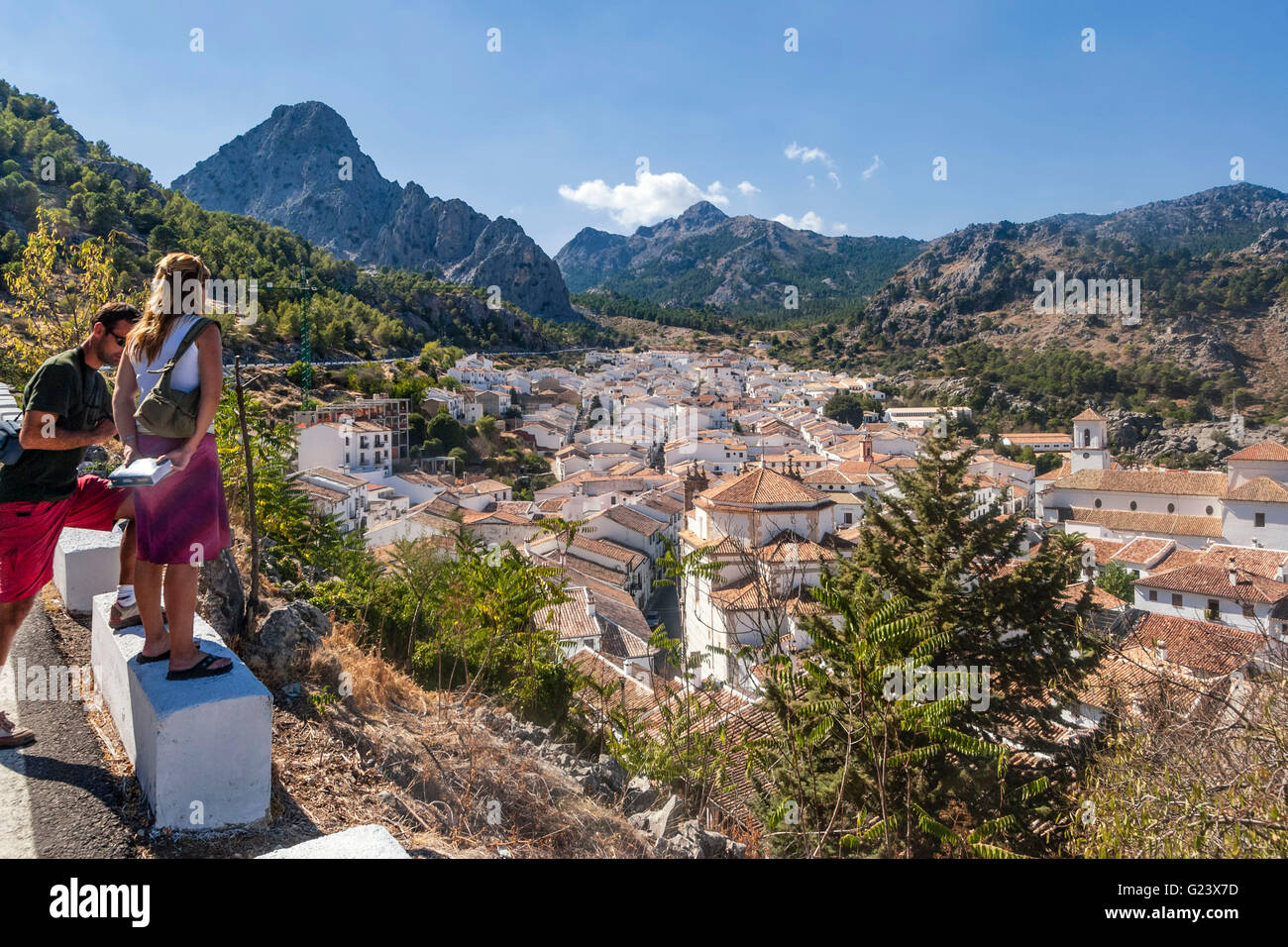 Panoramic view over the white town of Grazalema, Andalusia, Spain Stock Photo