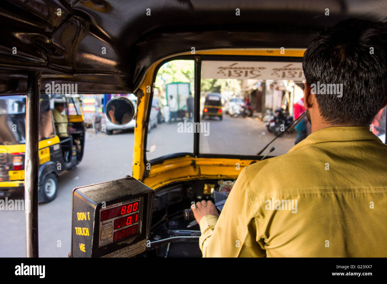 Inside an auto rickshaw in Mumbai, India Stock Photo