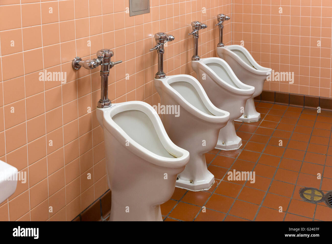 Urinals in the men's restroom at the Ballard Locks in Seattle, Washington Stock Photo