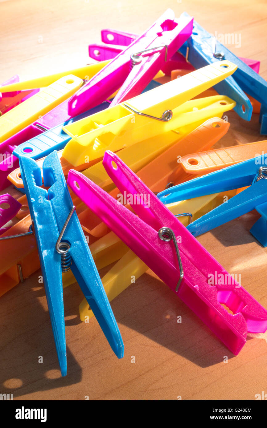 Plastic Clothespins Stock Photo