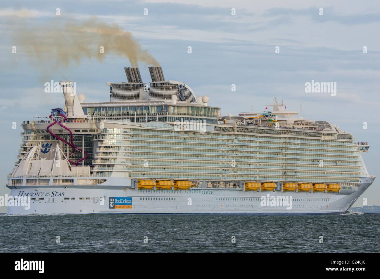 The cruise ship Harmony of the Seas departing Southampton, UK on the 22nd May 2016 for it's maiden cruise. Stock Photo
