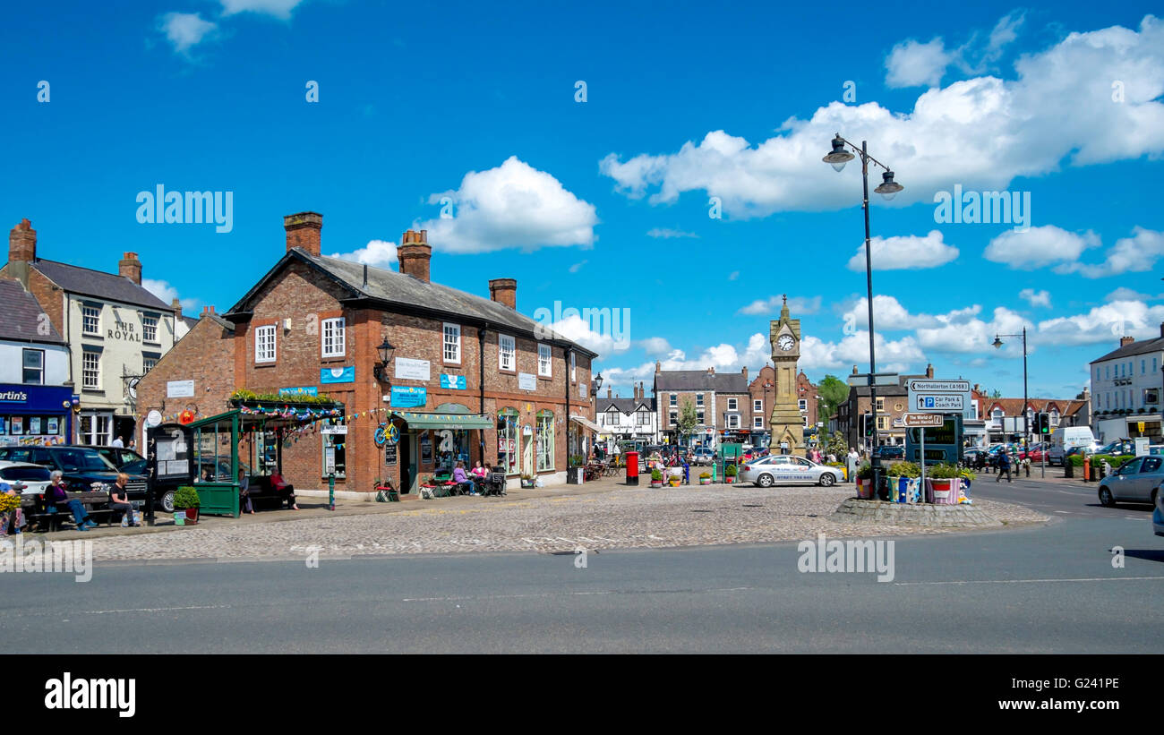 Thirsk Market Place in the town centre on a warm spring  day Stock Photo