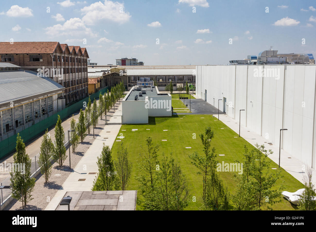 Modernized industrial area, with old structures and new buildings Stock Photo