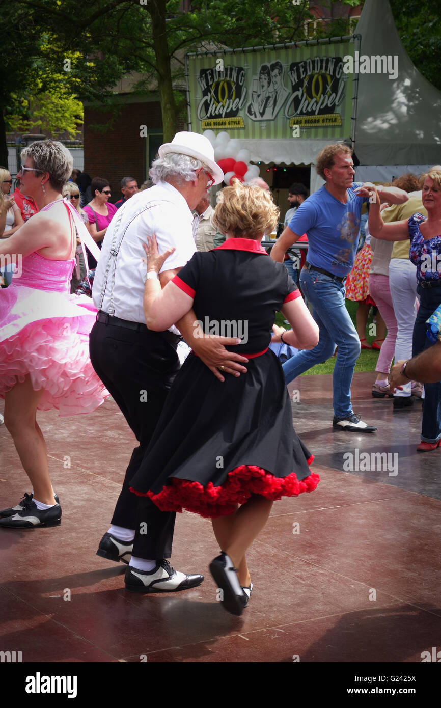 Dancing fifties style at rock n roll event, Venlo Netherlands Stock Photo