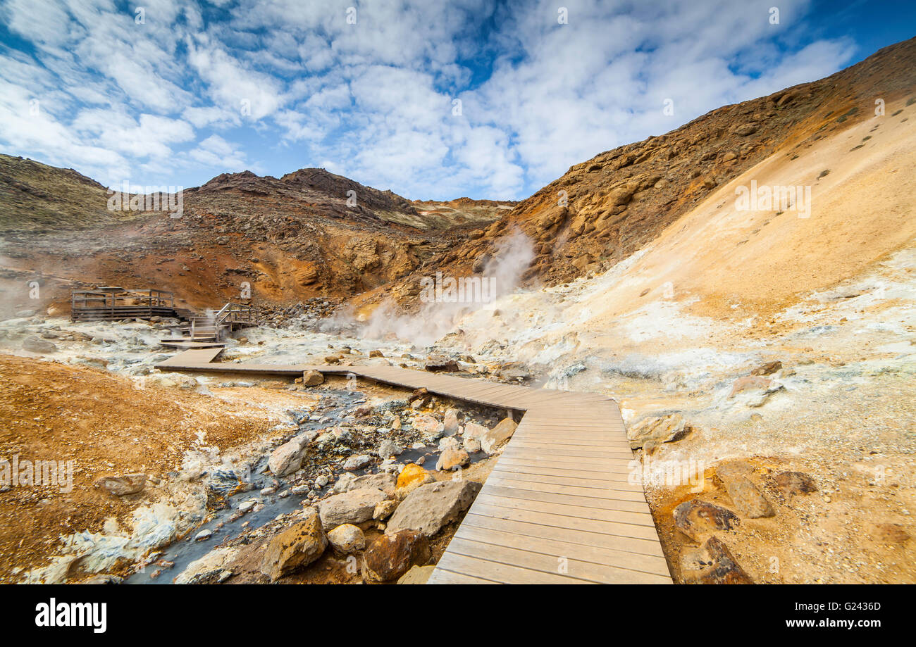 Geothermal area tourist destination located at Reykjanes peninsula in Iceland. Stock Photo