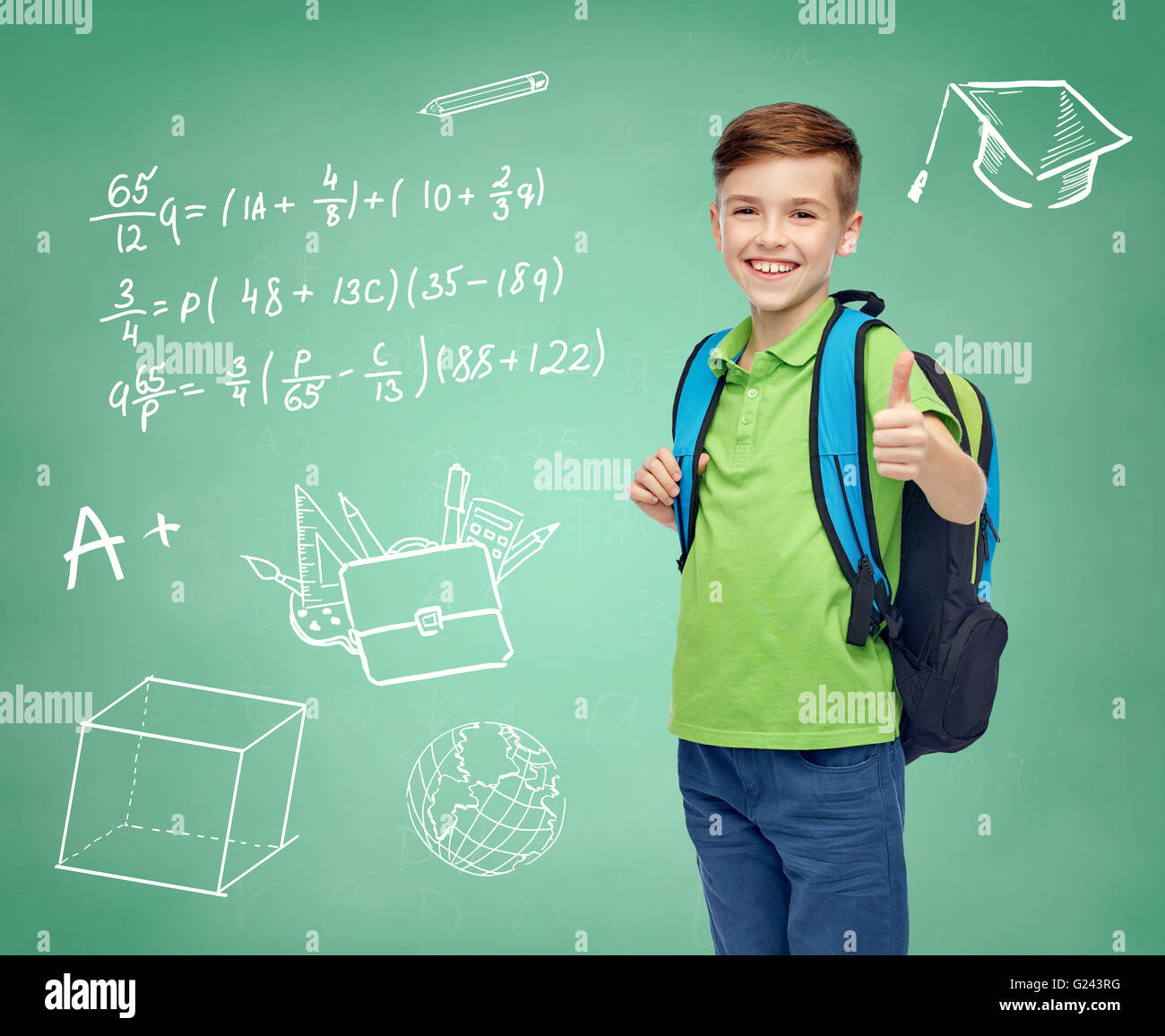 happy student boy with school bag Stock Photo - Alamy