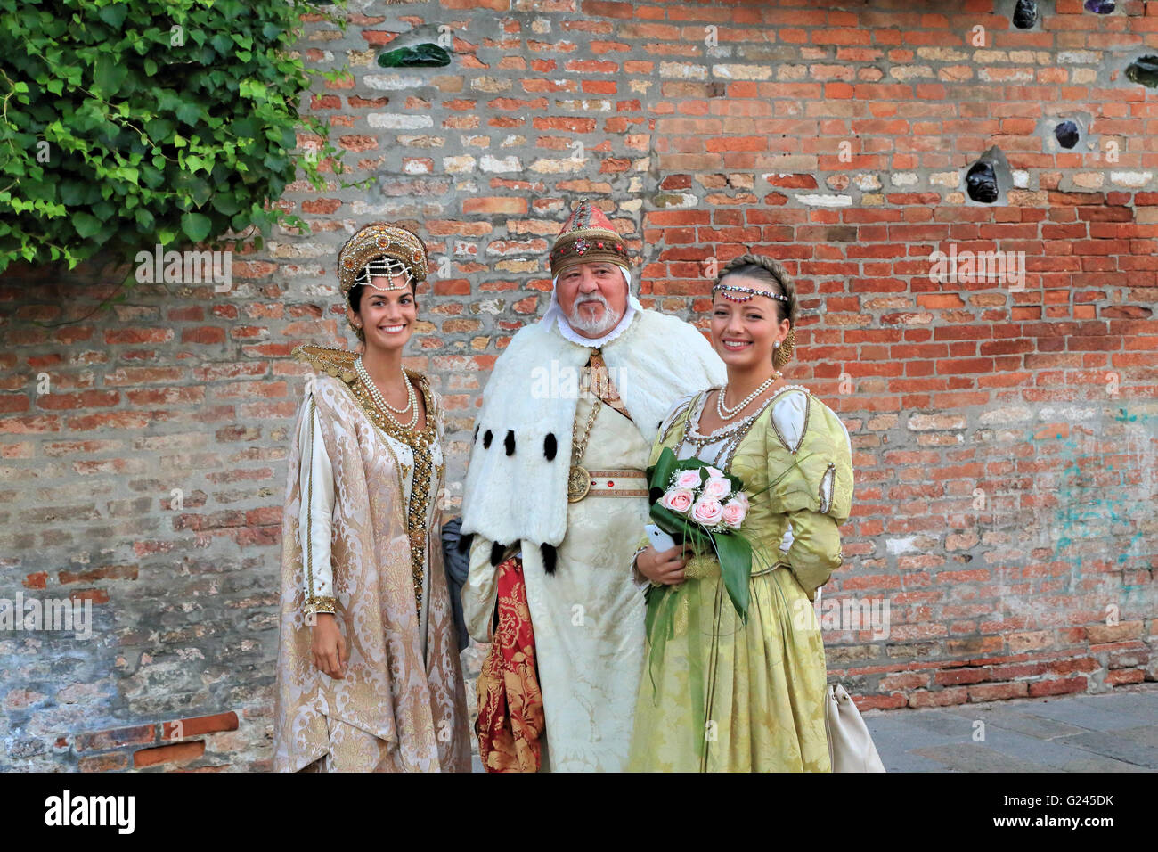 People in costume at Regata Storica di Venezia - Historical regatta in Venice 2015 Stock Photo