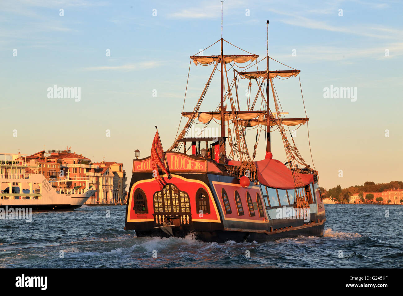 The pirate ship Jolly Roger - Il Galeone Veneziano / Venetian Galleon, Venice Stock Photo