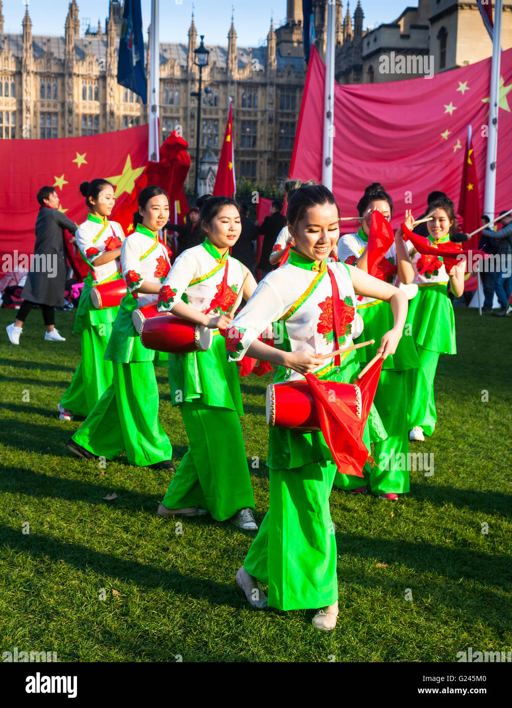 Chinese Dance Troupe performing at Parliament Square, Westminster