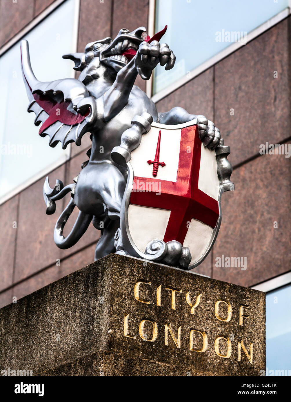 Griffin statue at the City of London boundary, London Bridge, England. Stock Photo