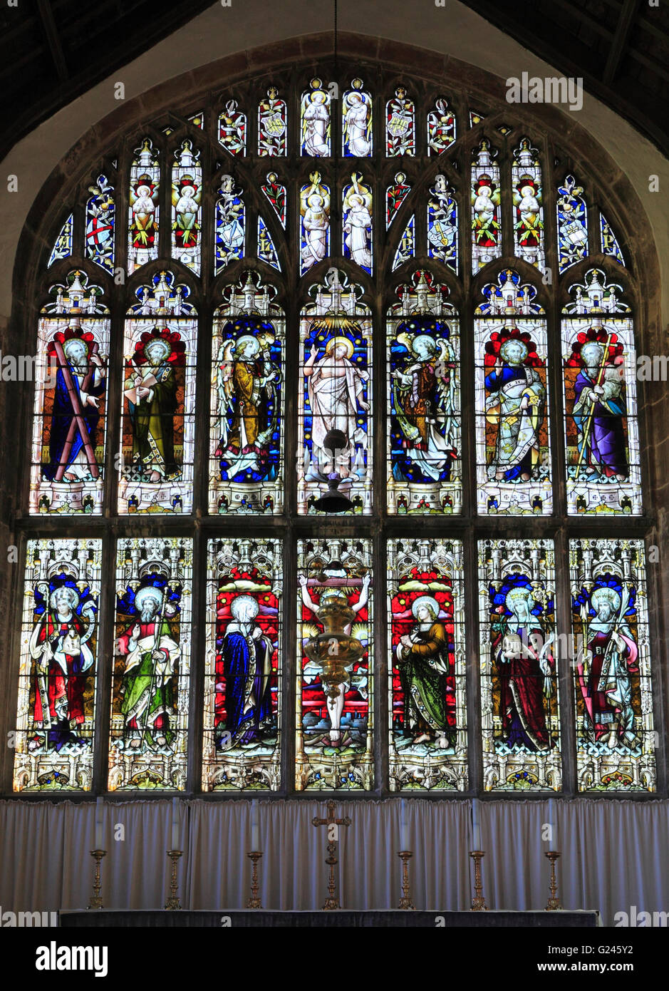 Stained glass window at church of St Peter, Walpole, Norfolk. Stock Photo