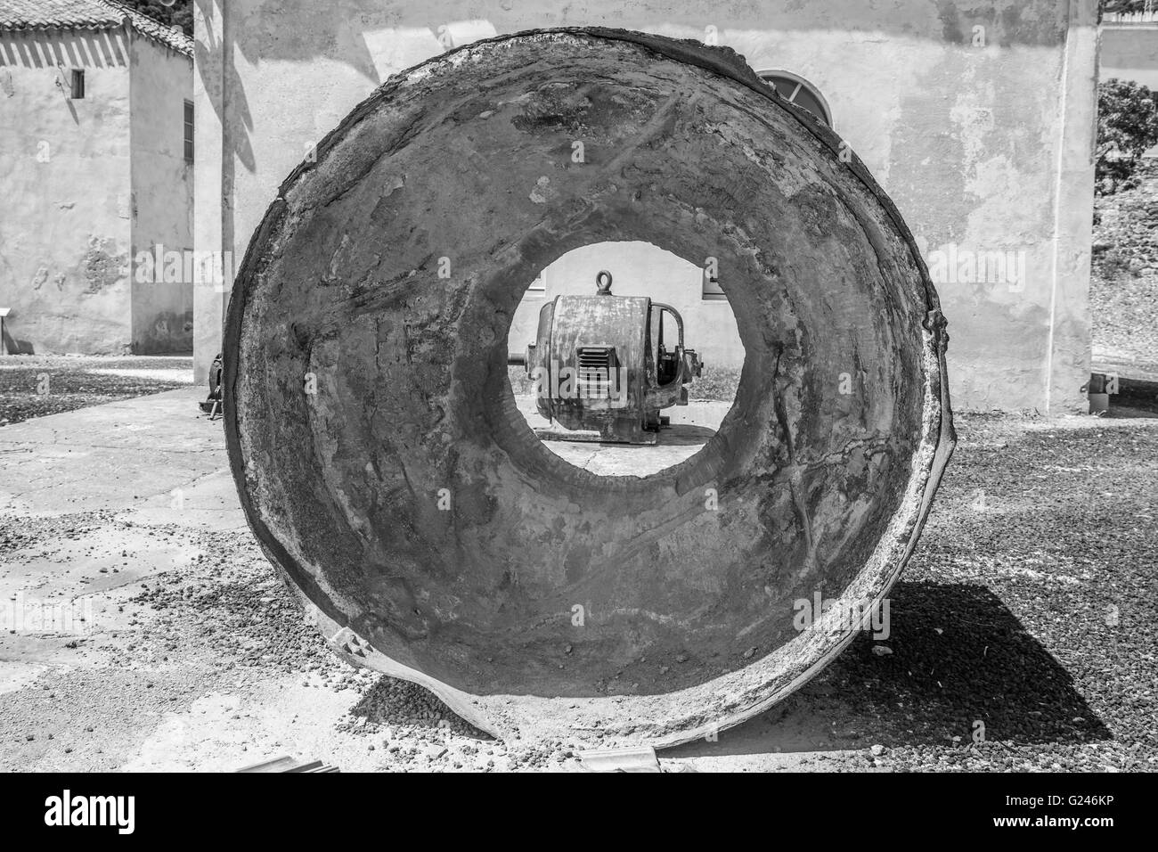 Industrial buildings and machine of abandoned Mine of Montevecchio in Sardinia, Arbus, Guspini, Italy Stock Photo