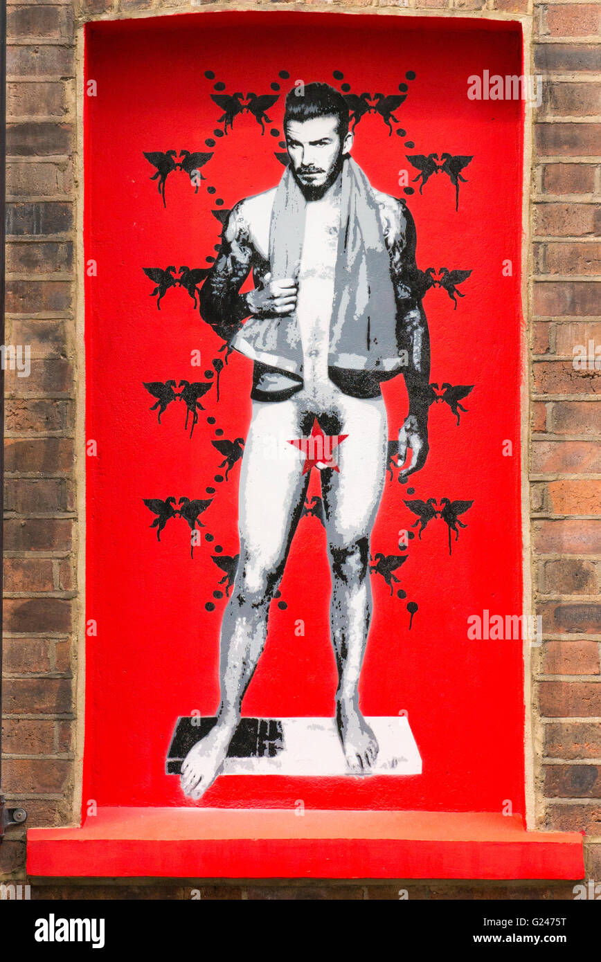 BHZ England London East End Princelet Street graffiti artistic picture  handsome almost nude naked without clothes beard likeness David Beckham  Stock Photo - Alamy