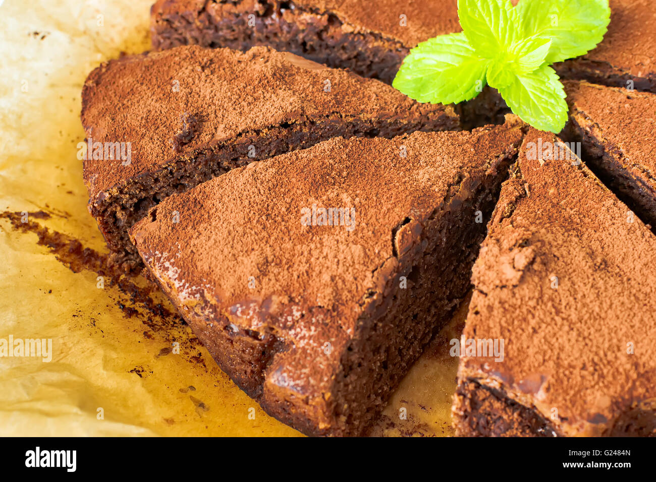 Brownie peanut butter sprinkled with cocoa powder Stock Photo Alamy