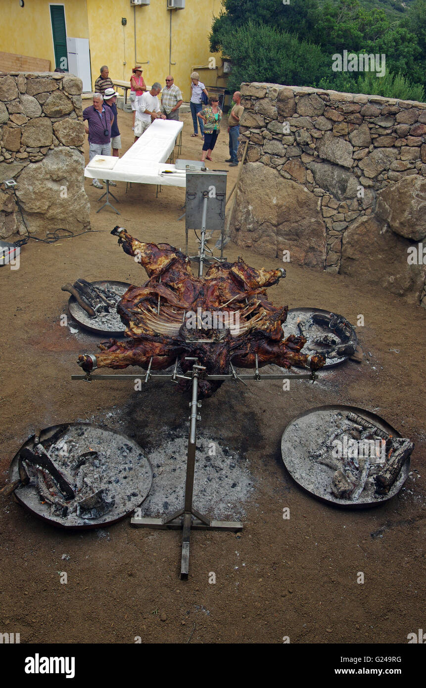 Roast veal in Sardinian farm Stock Photo