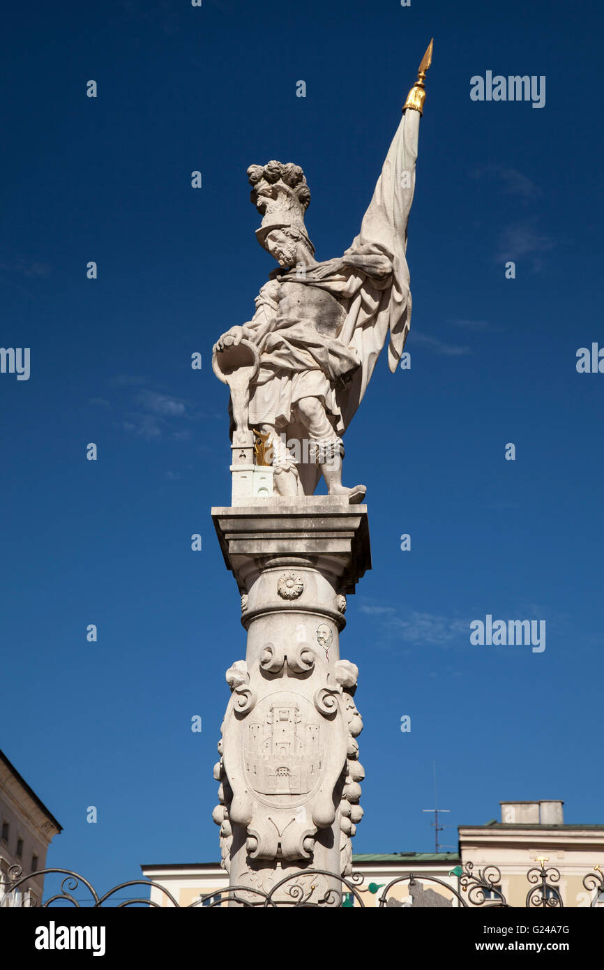 Statue of St. Florian on Market Fountain or Floriani Fountain, Salzburg, Land Salzburg, Austria Stock Photo