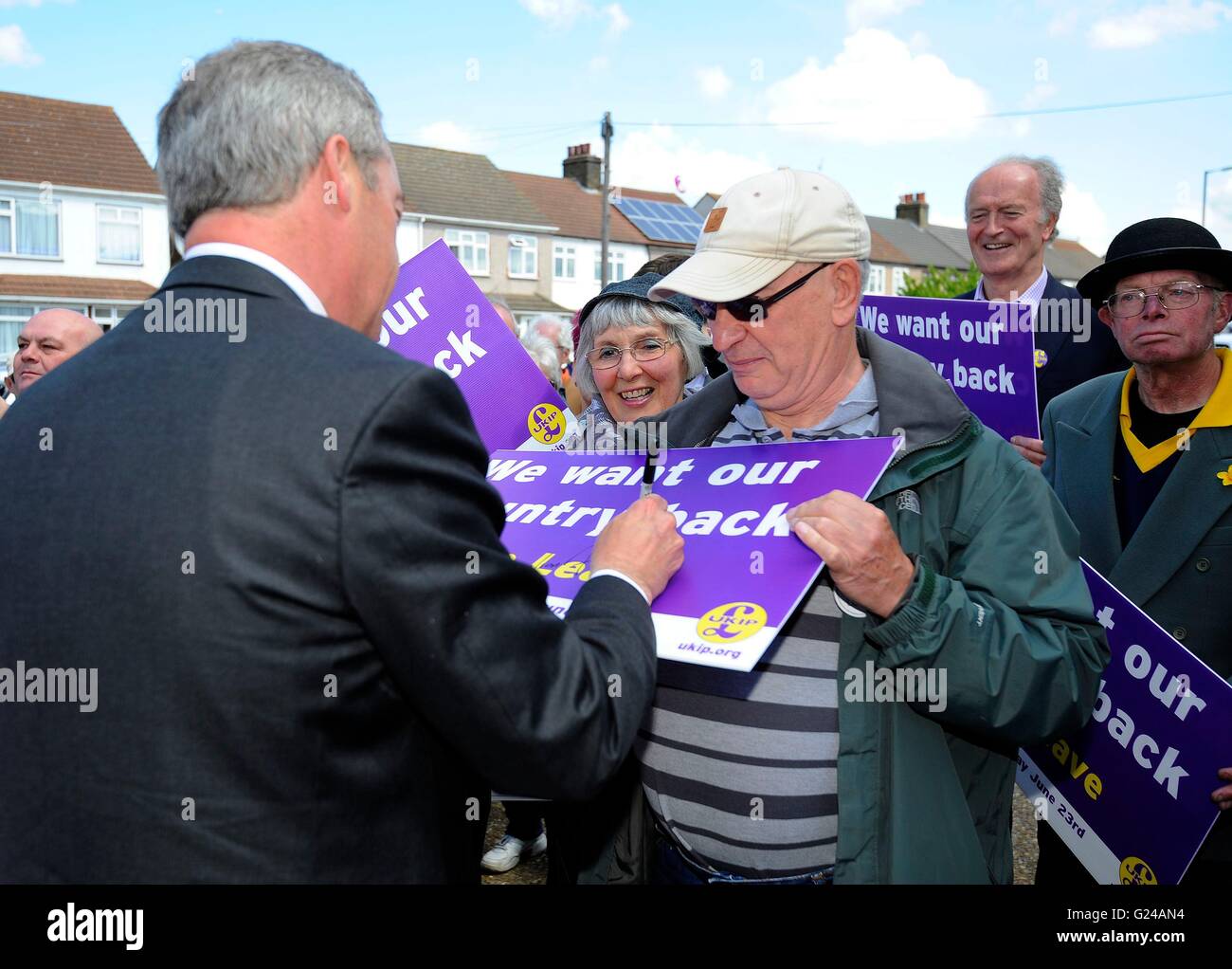 Nigel Signage Nigel Farage signs vote leave signs as he launches the first day of ...