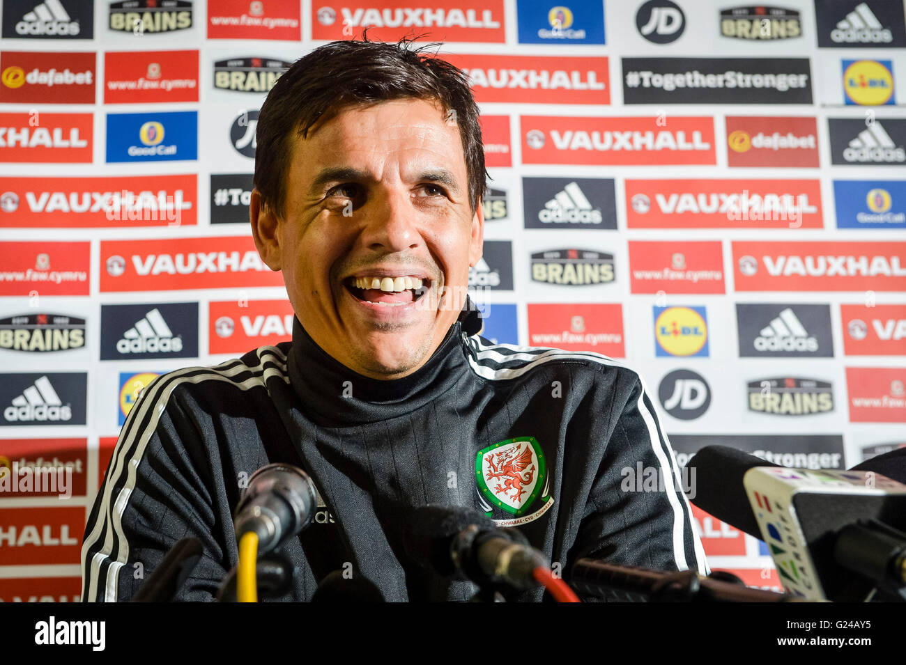 Wales' national football team manager Chris Coleman during a press conference at The Vale Resort, Hensol. Stock Photo