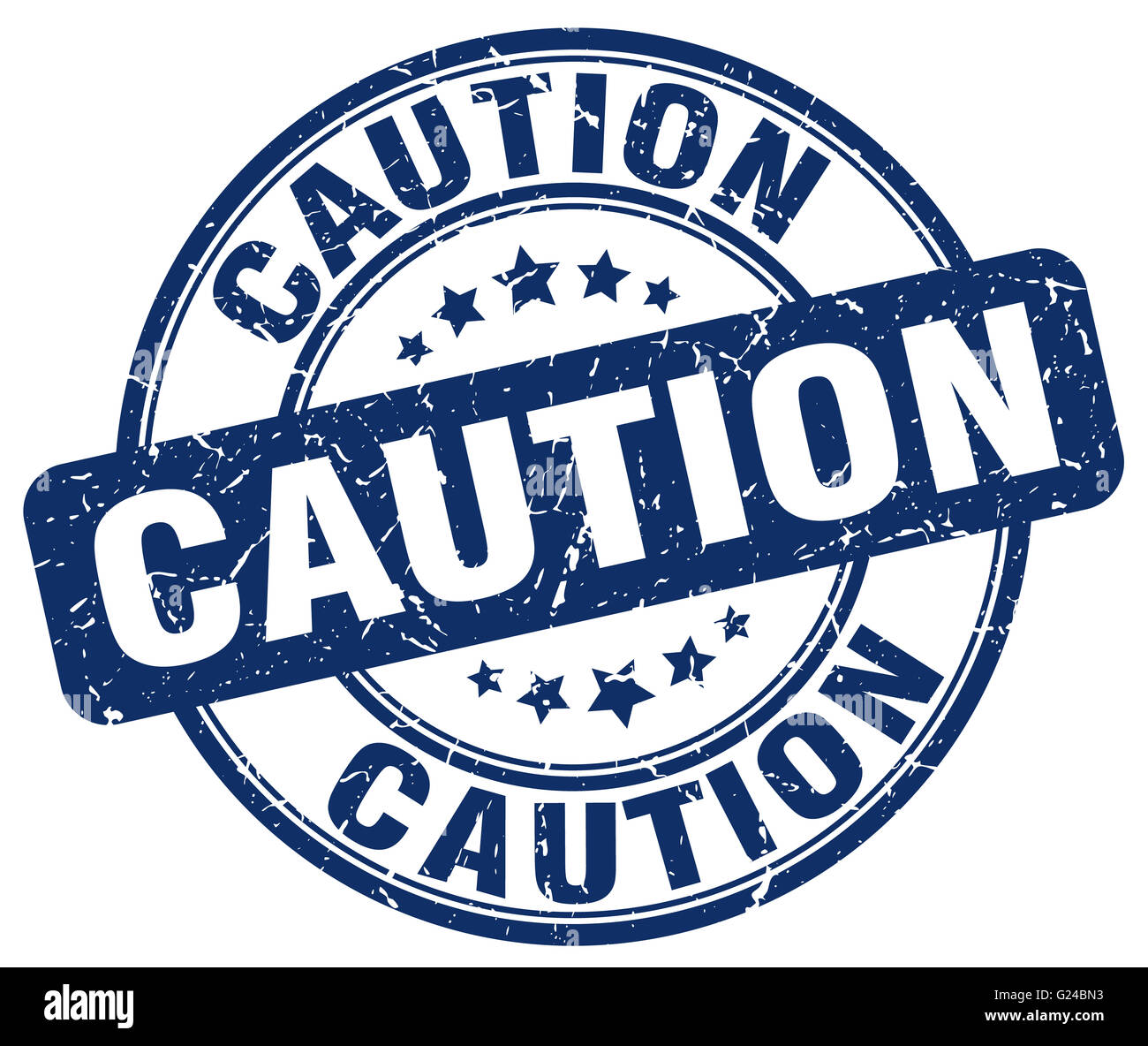 caution blue grunge round vintage rubber stamp Stock Photo - Alamy