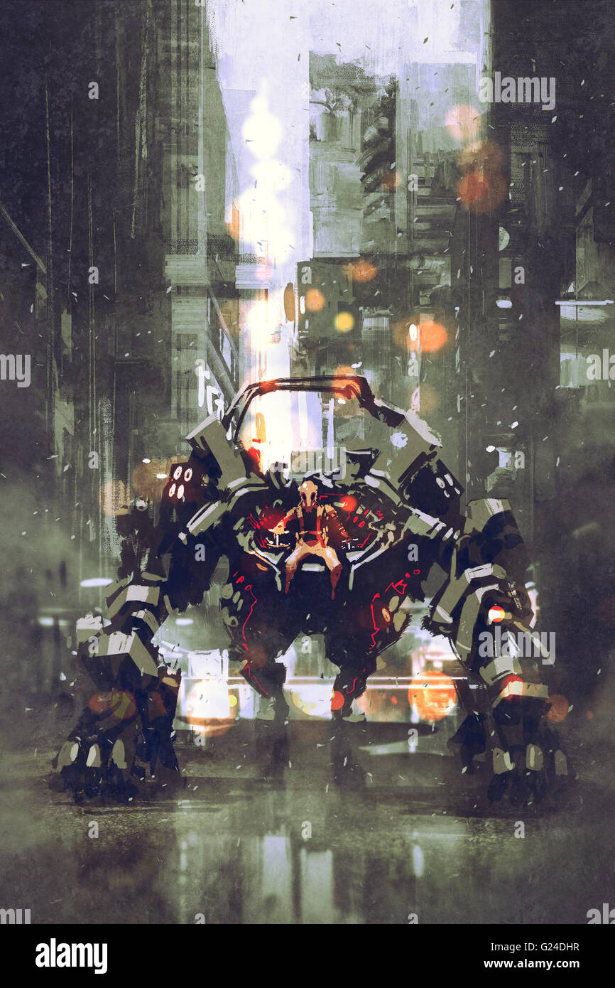 futuristic robot with big arms controlled by human,illustration Stock Photo
