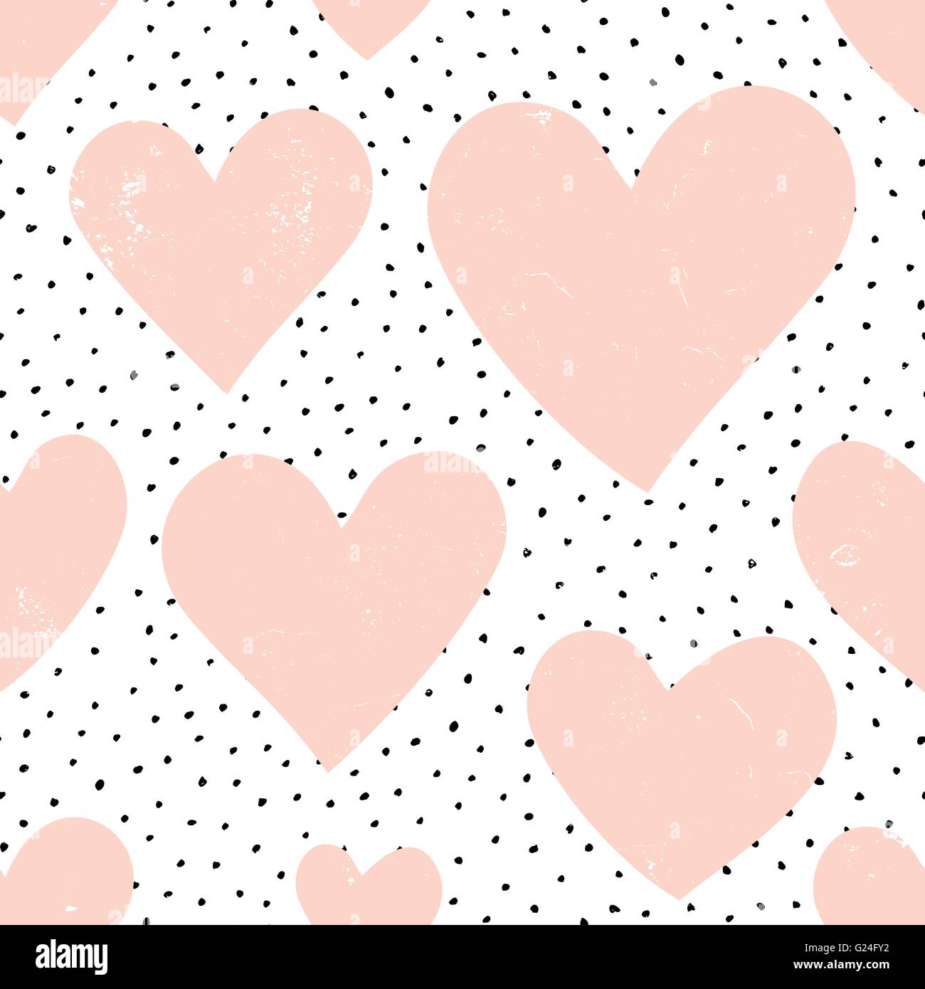 Abstract seamless repeat pattern with hearts and dots in pastel pink ...