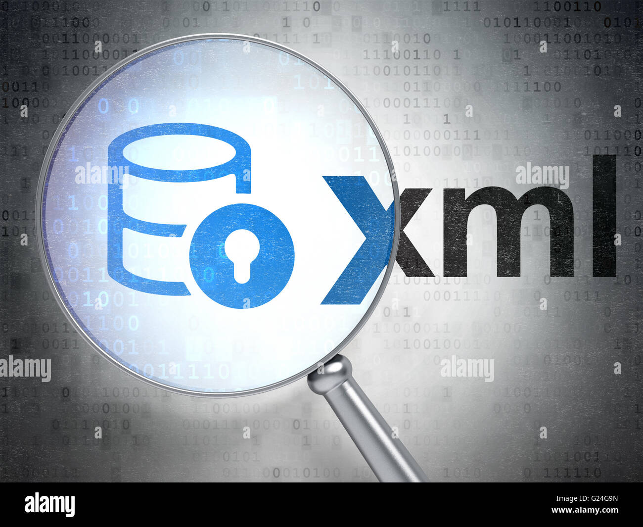 Software concept: Database With Lock and Xml with optical glass Stock Photo