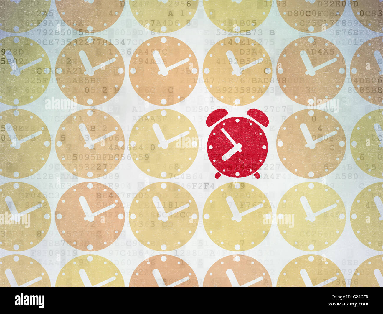Timeline concept alarm clock icon on Digital Data Paper background