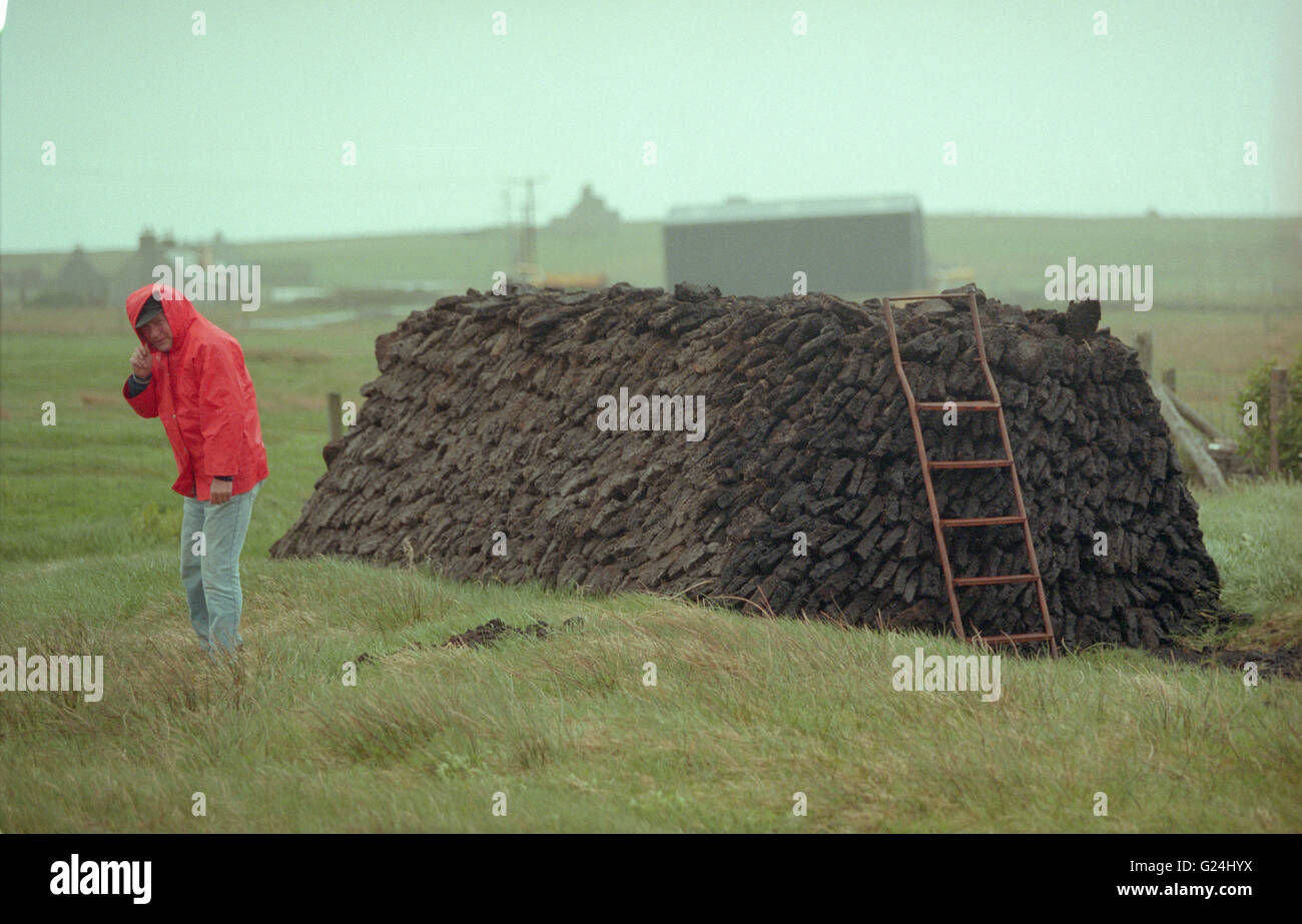 Peat stacks on Lewis in the outer hebrides Stock Photo