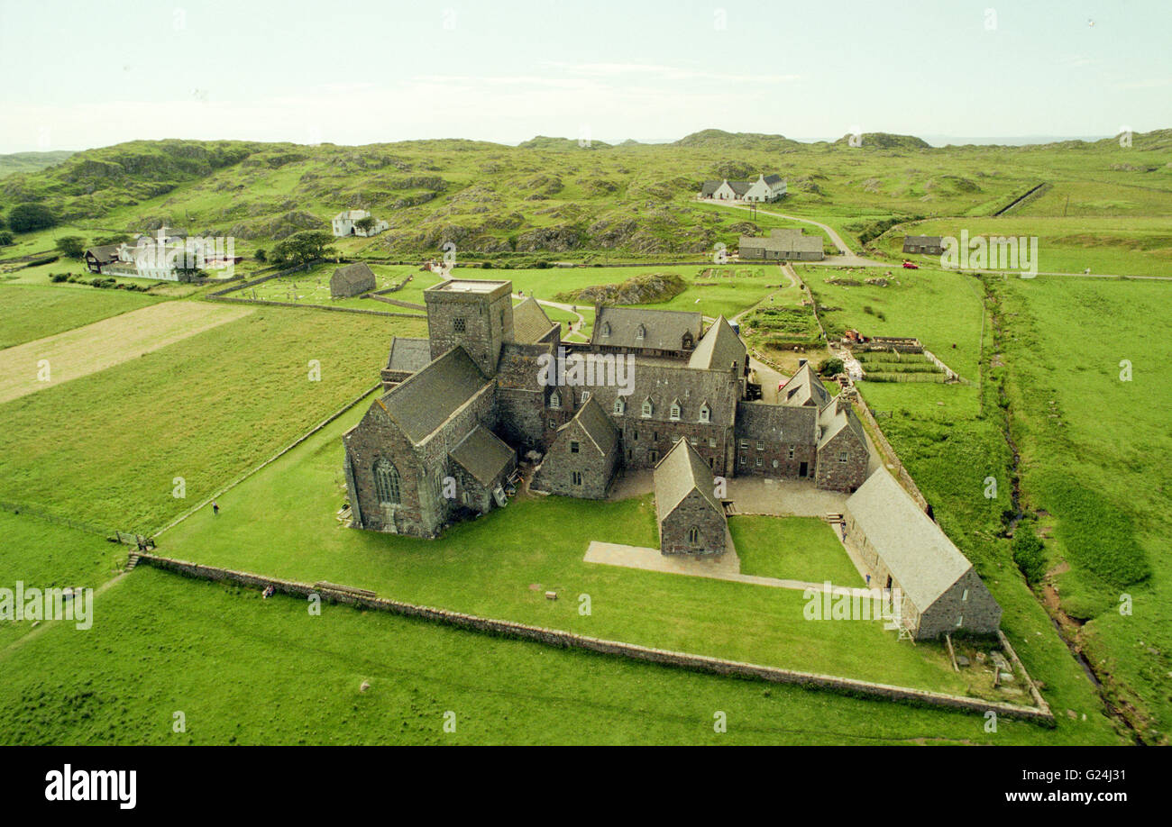 Iona Abbey aerial view Stock Photo