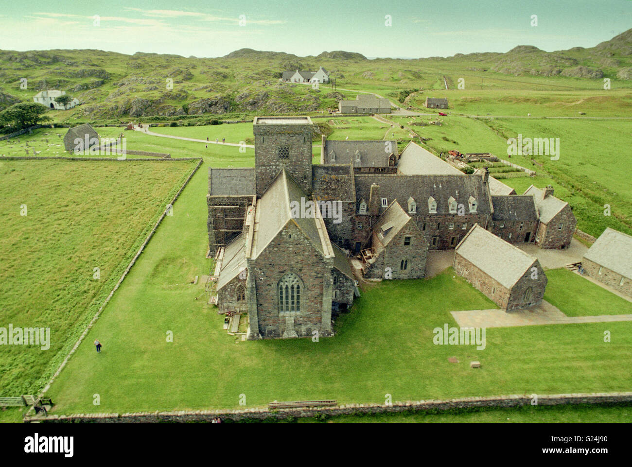 Iona Abbey aerial view Stock Photo