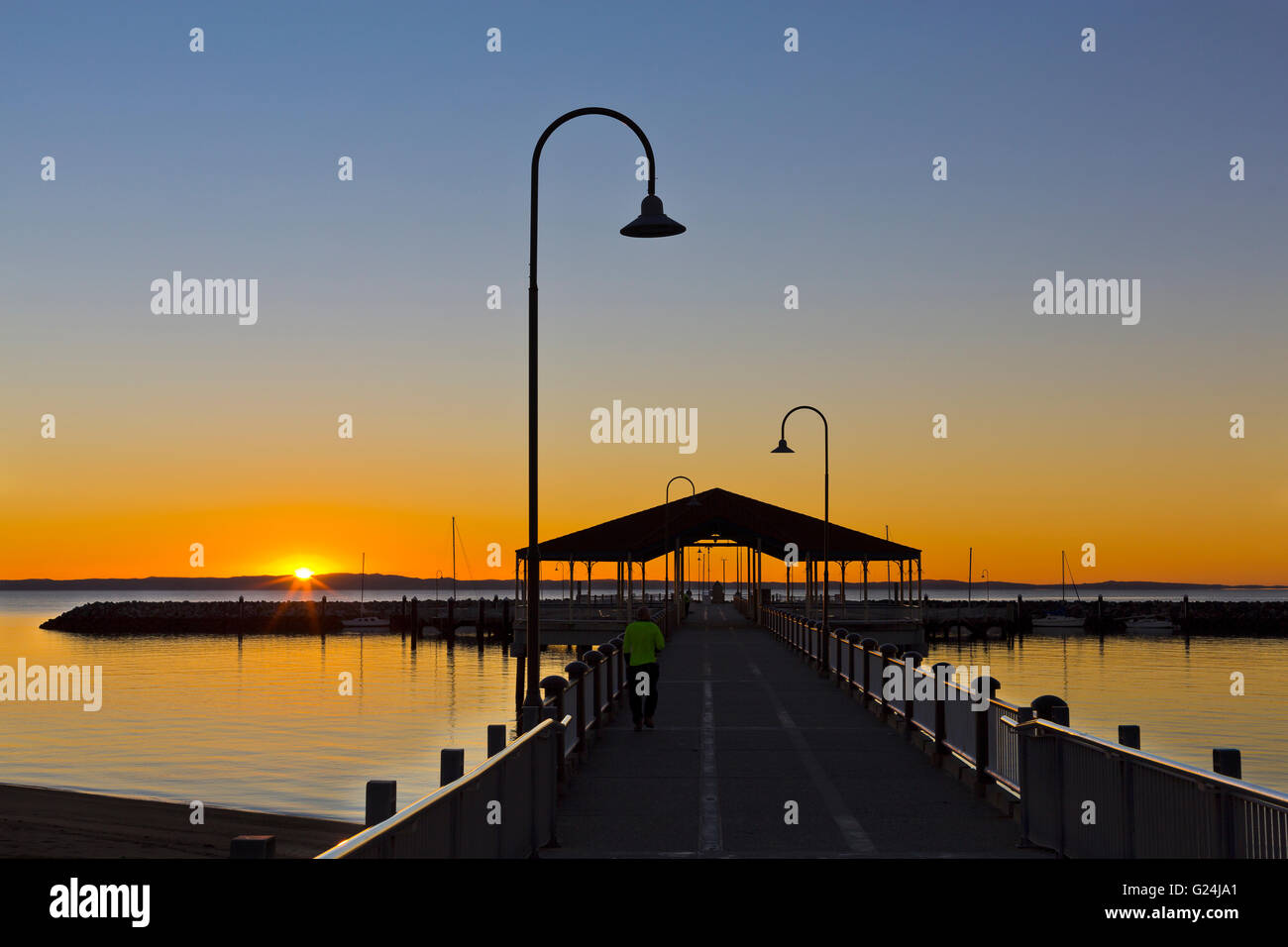 Stunning view of the Redcliffe, Australia, jetty at sunrise Stock Photo