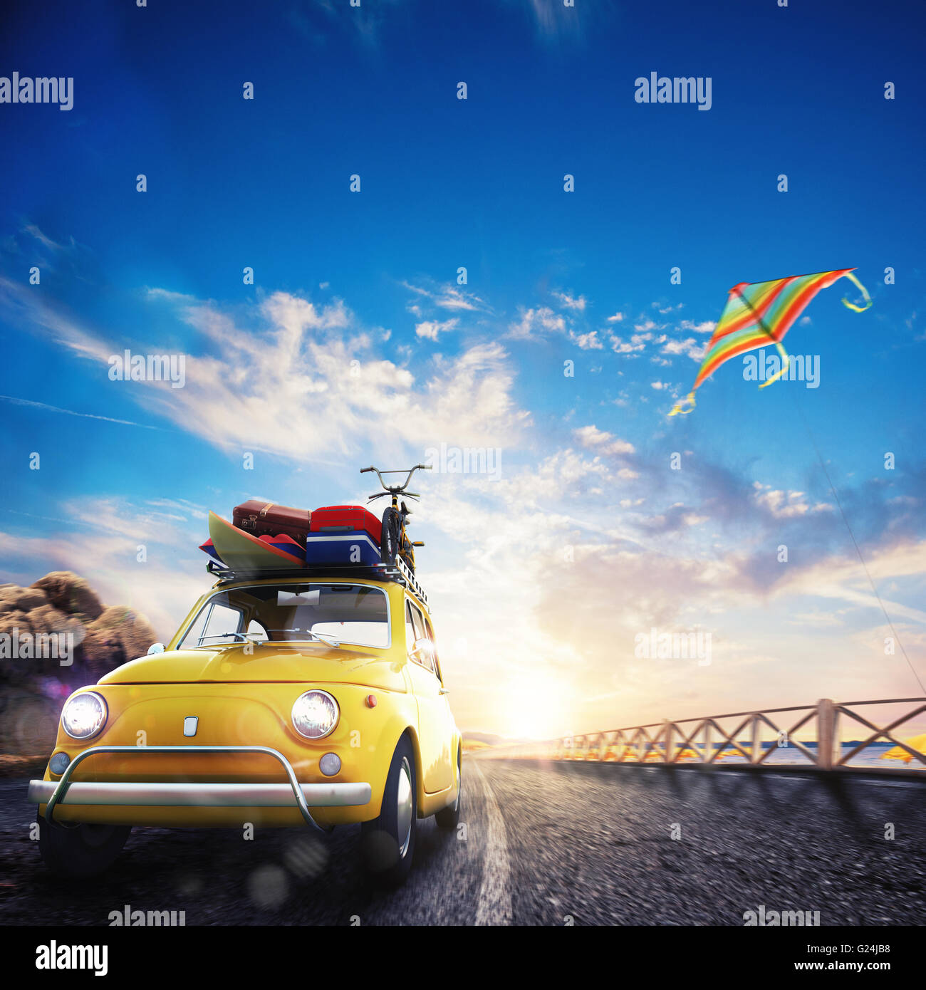 3D rendering of holiday on the road Stock Photo