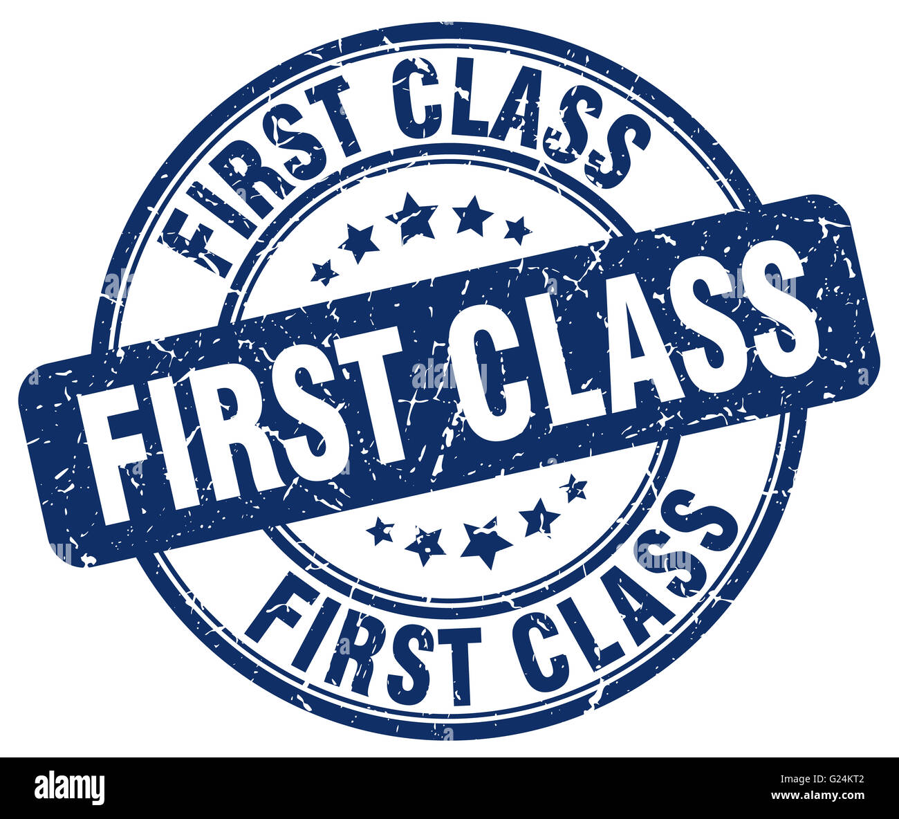 first class blue grunge round vintage rubber stamp Stock Photo - Alamy