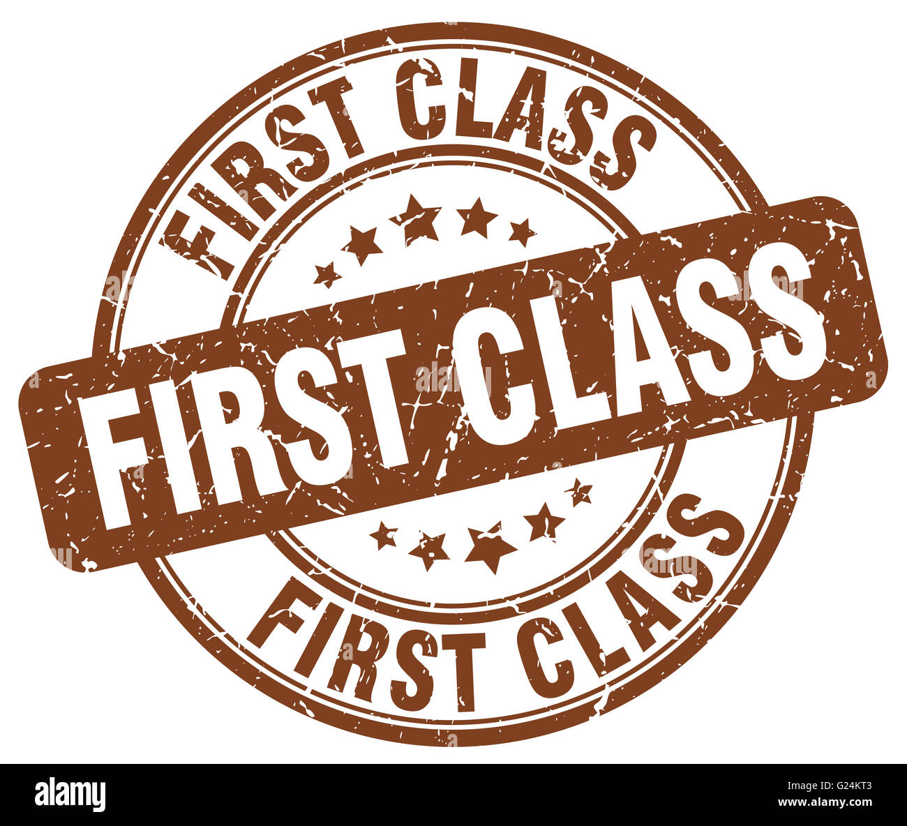 first class brown grunge round vintage rubber stamp Stock Photo - Alamy