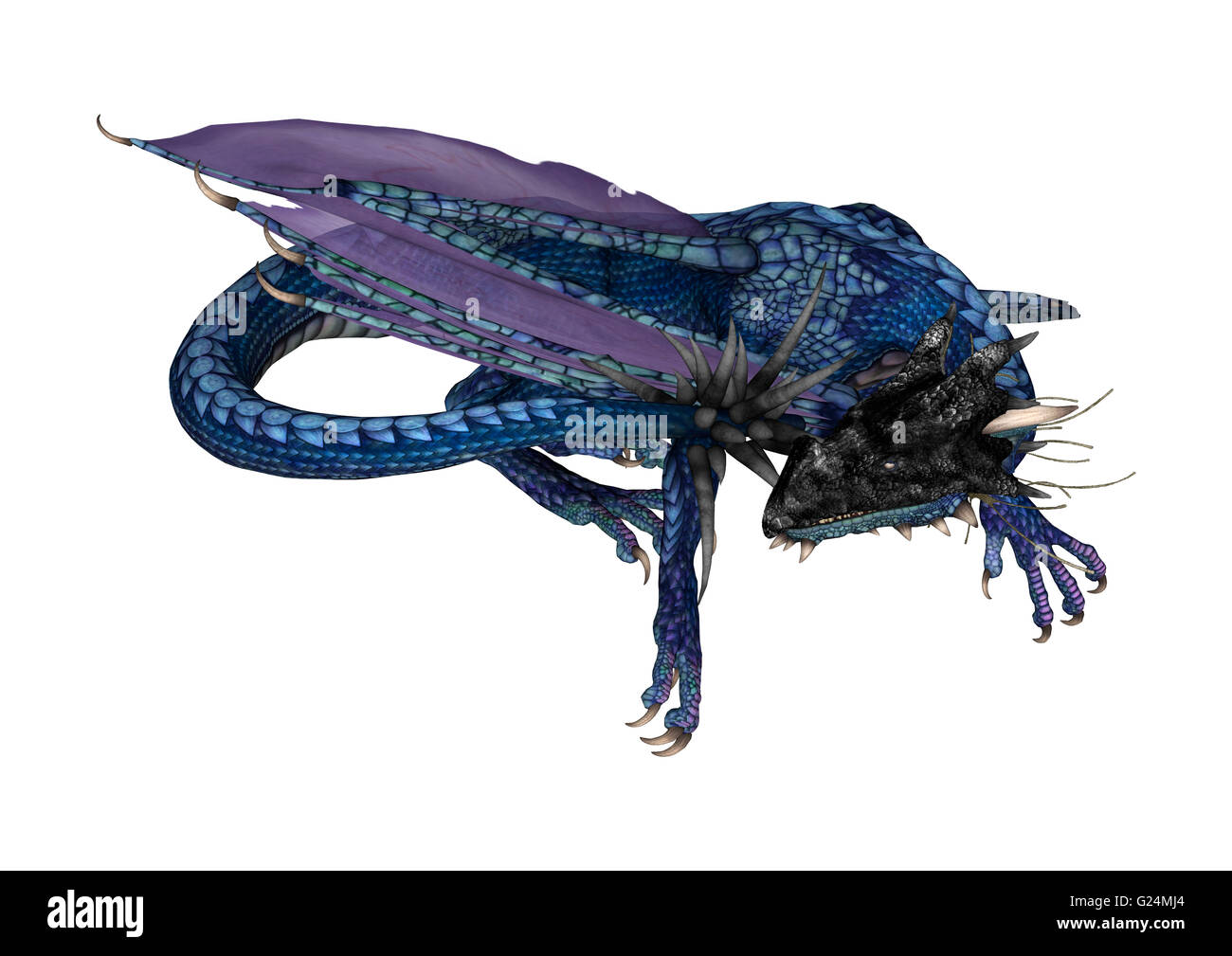 3D rendering of a blue fantasy dragon isolated on white background ...
