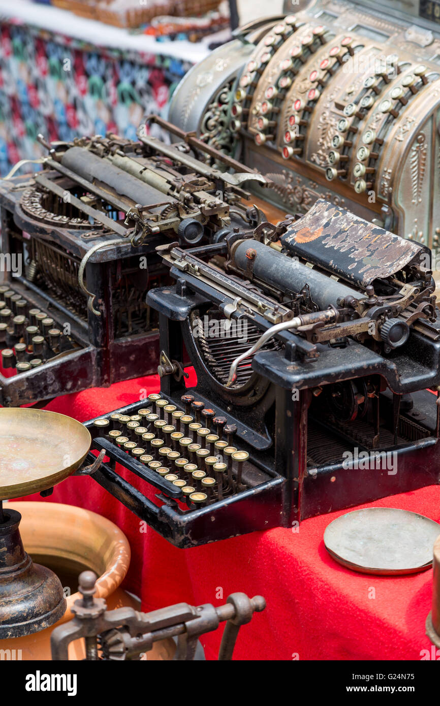 vintage typewriters on street flea market Stock Photo