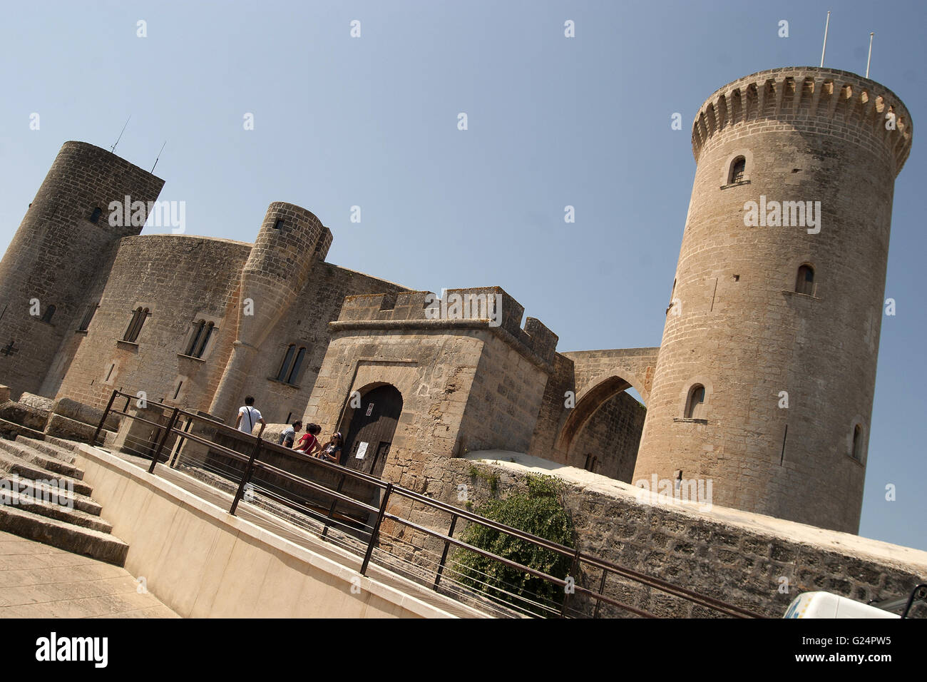 a beautiful & original point of view of the entrance of Bellver Castle, Palma de Mallorca, Castello de Bellver, Stock Photo