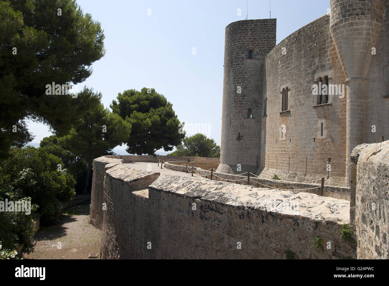 a beautiful picture of the oustide walls of Bellver Castle, Palma de Mallorca, Castello de Bellver, Stock Photo