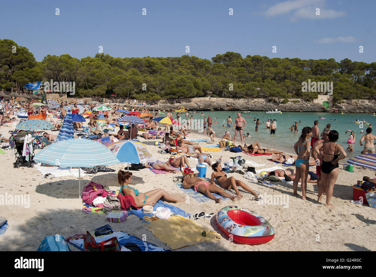 a beautiful beach view, Palma de Mallorca, Palma di Maiorca, summer, tourism, relax, holidays, beach, seaside, crowded beach Stock Photo