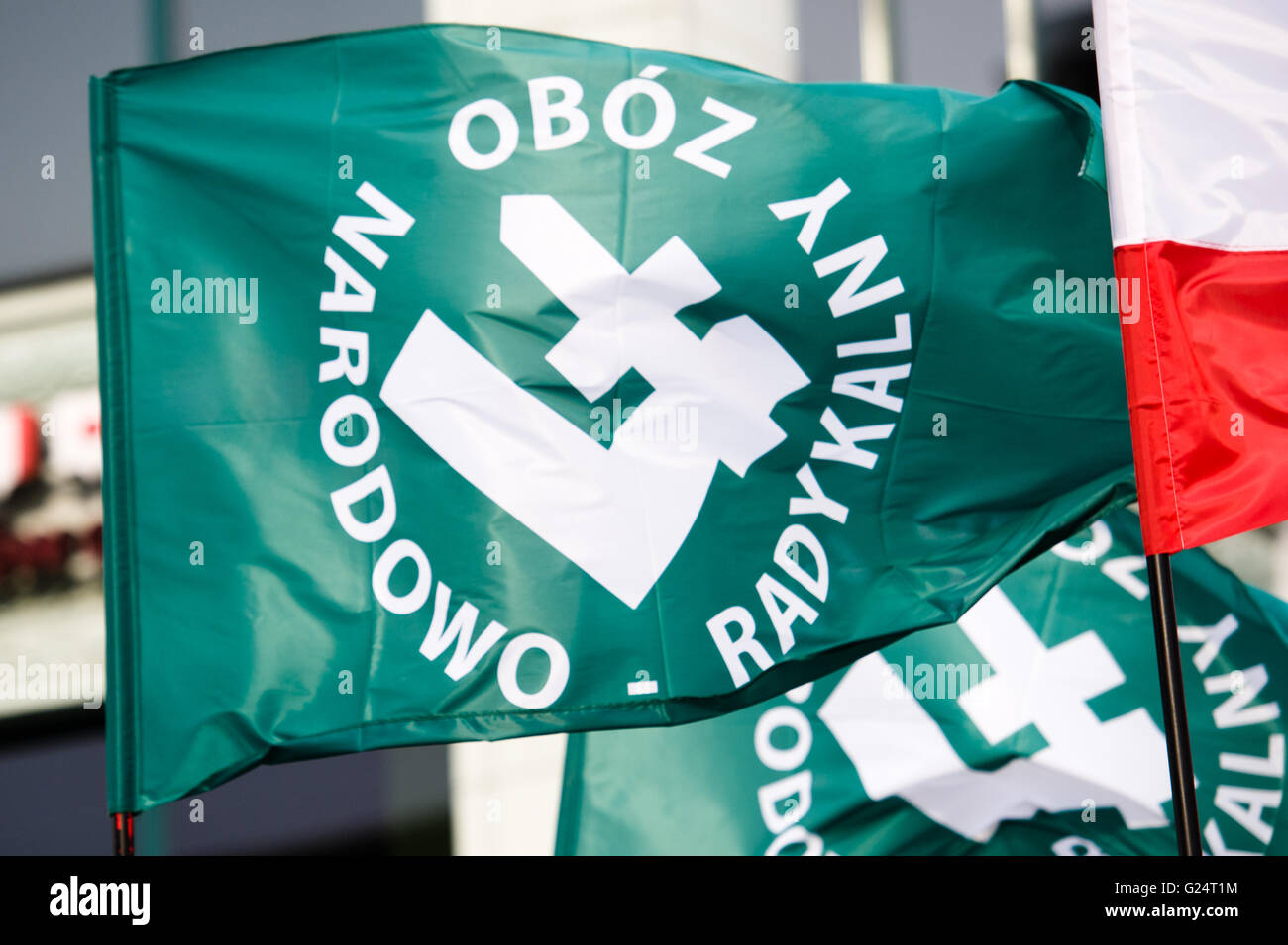 Wroclaw, Poland. 1st May, 2016. Flag of Oboz Narodowo Radykalny (National Radical Camp). Stock Photo
