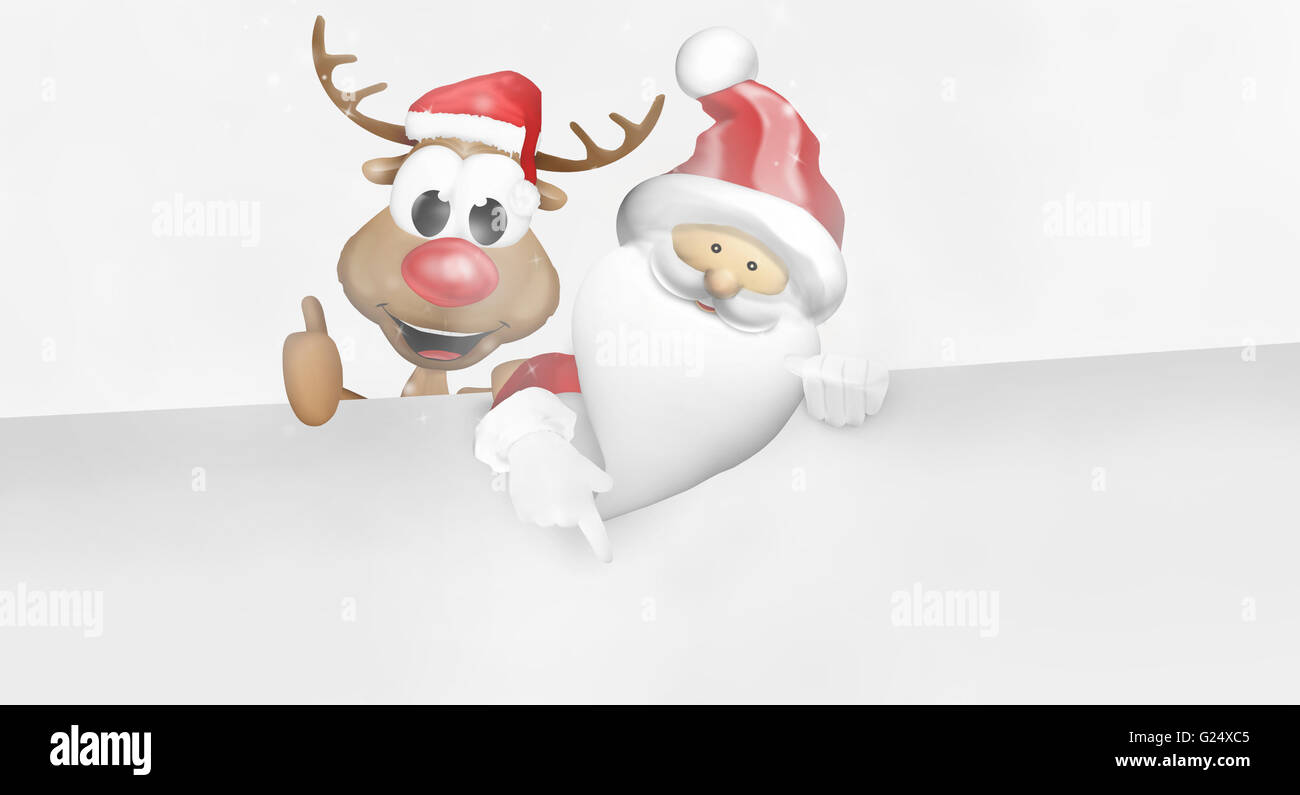 reindeer and santa claus white ad space Stock Photo