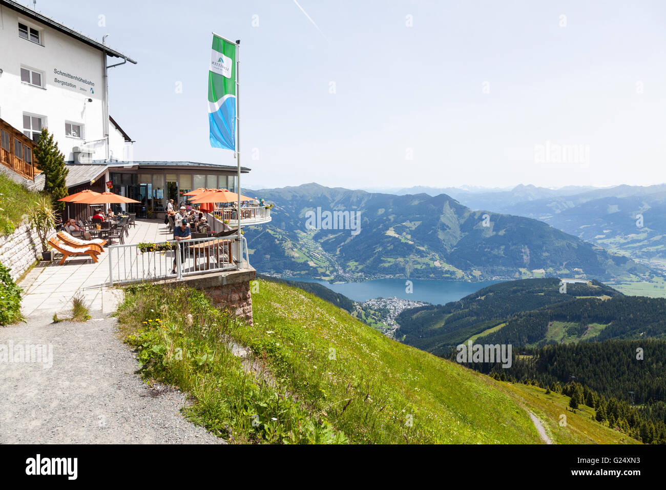 The Schmittenhohebahn Bergstation cafe on top of the Schmitten mountain or Schmittenhohe Zell am See Austria Europe Stock Photo