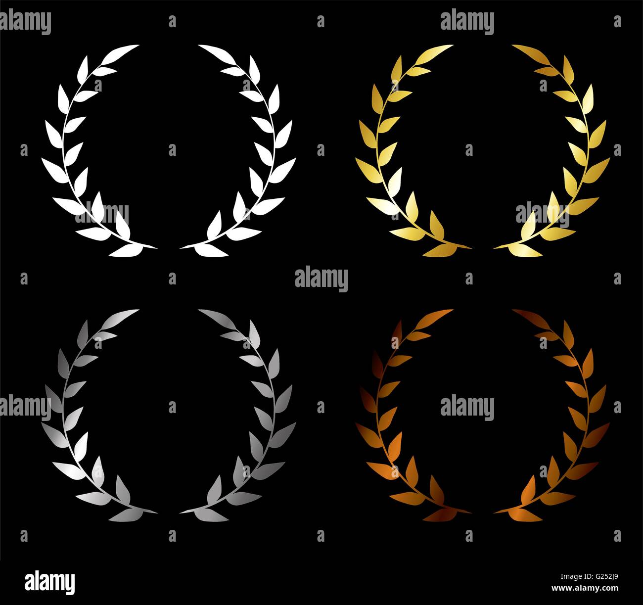 Vector. Set of wreaths. Golden award, silver award, bronze award, blank
