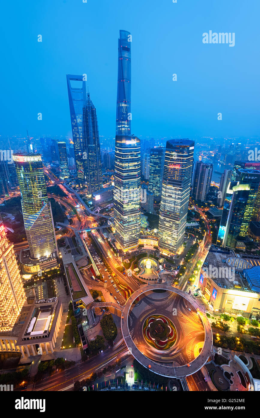 Night view of Lujiazui.  Since the early 1990s, Lujiazui has been developed specifically as a new financial district of Shanghai Stock Photo
